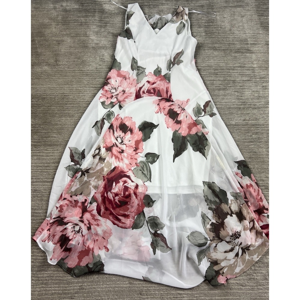 Robbie Bee White Midi Dress with Pink & Green Floral Print - Picture 7 of 12